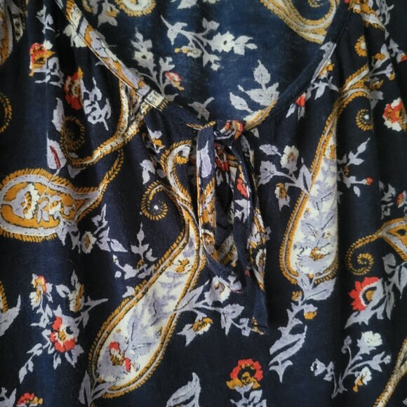 Lucky Brand BOHO Top Peasant Flowy XL blue Cotton Linen Paisley floral Women's - Picture 6 of 10